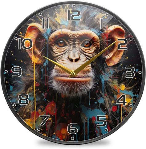 Colored Painted Monkey Wall Clock Round Silent Non Ticking Battery