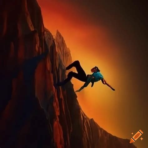 Hyper Realistic Painting Of A Man Climbing A Shaking Mountain On Craiyon