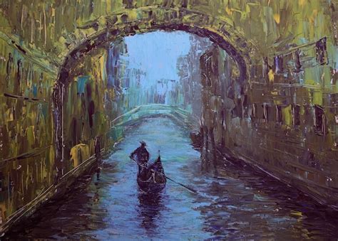 Premium Photo | Art painting of the bridge of sighs and gondola in ...