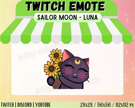 Premade Luna Sailor Moon Inspired Sunflower Twitch Emote Badge Black