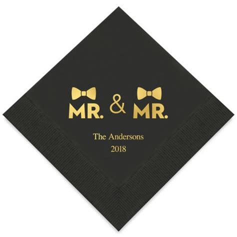 Mr And Mr Same Sex Double Bowtie Personalized Printed Wedding Napkins 3