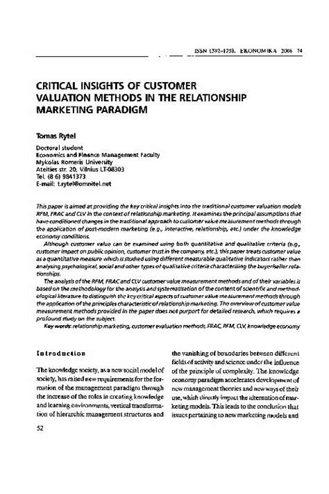 Pdf Critical Insights Of Customer Valuation Methods In  Dokumen Tips