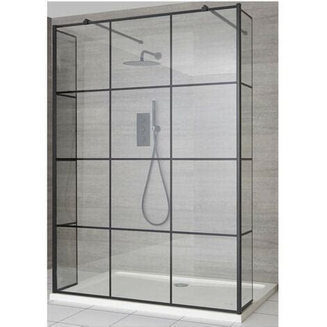 Milano Barq Black Floating Glass Walk In Wet Room Shower Enclosure