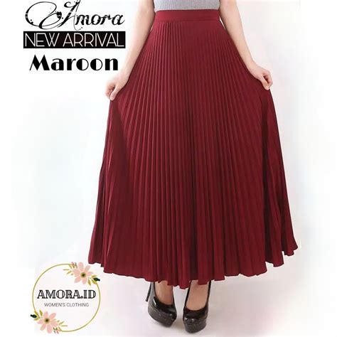 Amora Premium Long Pleated Skirt With Thick Pleated Maxi Skirt Fit S