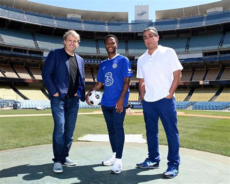 (Images): Todd Boehly unveils Raheem Sterling as new Chelsea signing in LA Dodgers stadium ...