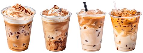 Cold Brewed Iced Latte Coffee On Plastic Cup Side View With