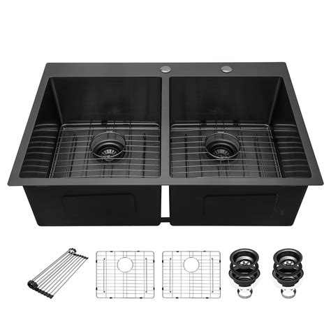 Buy 33 Black Drop In Double Sink Beslend 33x22 Inch Metal Black Drop