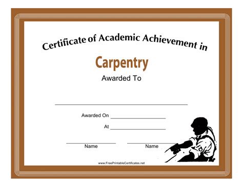 Carpentry Academic Achievement Certificate Template Download Printable