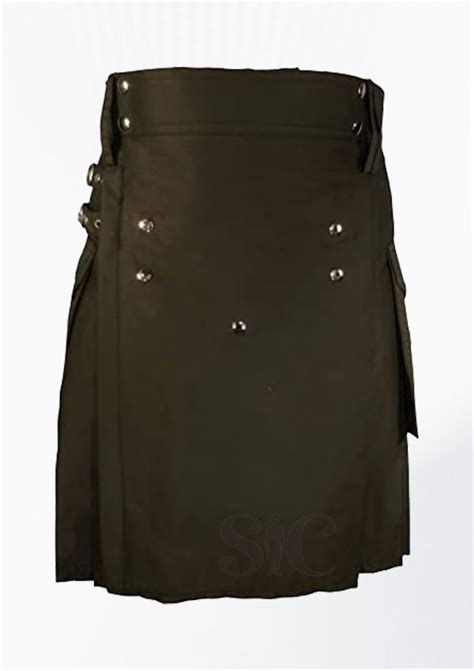 Premium Quality Hand Made Scottish Black Utility Kilt Design