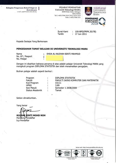 Surat Pengesahan Tamat Pengajian