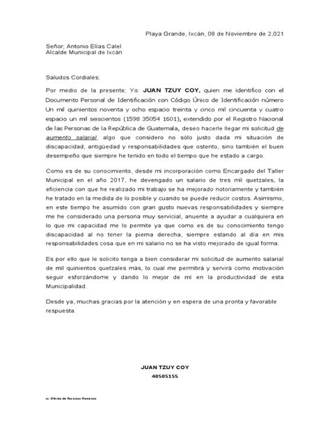 Ejemplo De Solicitud De Aumento De Sueldo Pdf