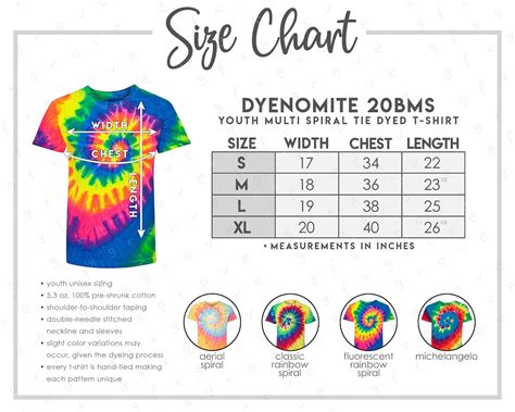 Dyenomite 20BMS Size Color Chart Dyenomite Youth Tie Dyed T Shirt Size