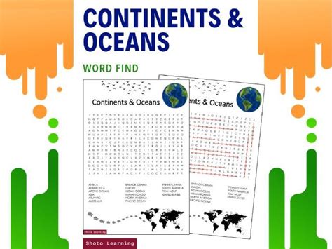 Continents And Oceans Science Activity Word Find Crossword Solver