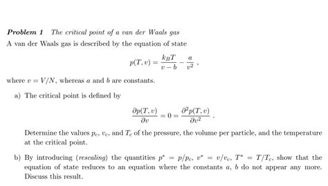 Solved The critical point of a van der Waals gas A van der | Chegg.com