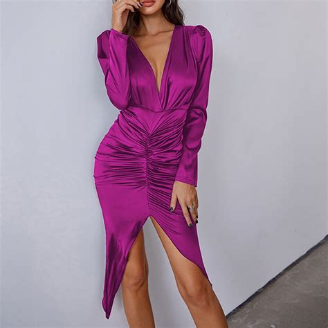 Munlar Women S Cocktail Dress V Neck Long Sleeve Dress Summer Bodycon