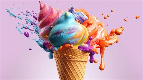 Premium Ai Image Blue And Pink Ice Cream In Waffle Cone On Colorful