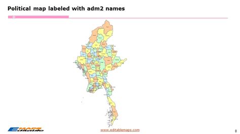 Myanmar Map With 7 Regions 7 States 1 Union Territory And 74