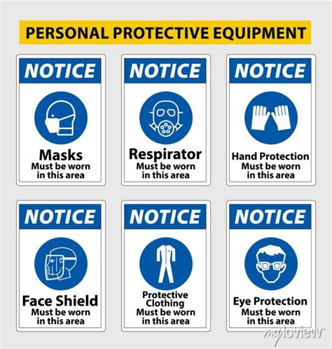 Notice Ppe Personal Protective Equipment Required Vector Sign • Wall Stickers Mask Respirator