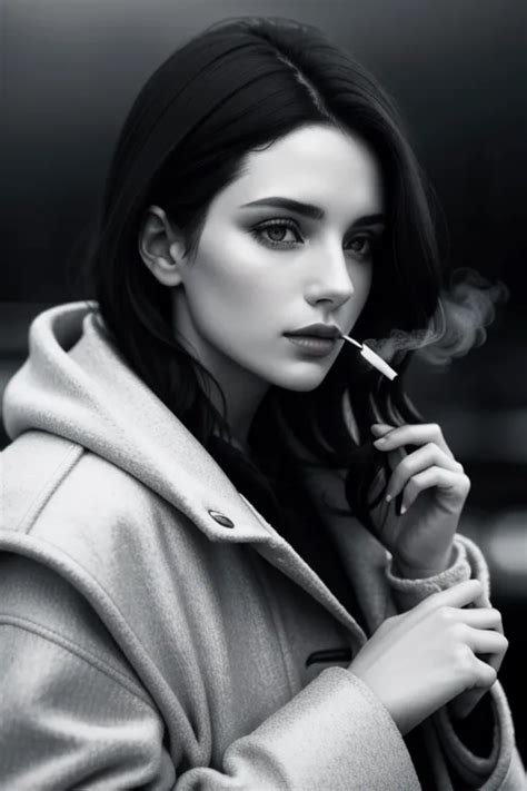 Dopamine Girl Beautiful Dark Haired Woman Holding A White Cigarette