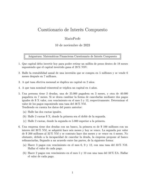 Gu A Resuelta De Inter S Compuesto Gu A Marioprofe