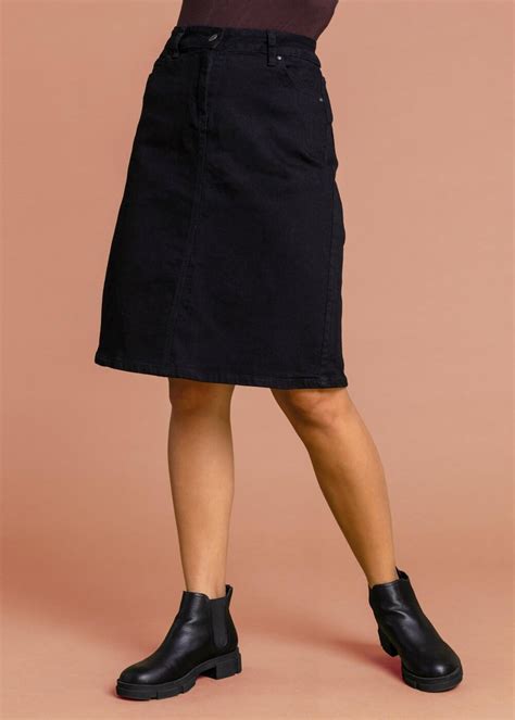 Roman Black Cotton Denim Stretch Skirt Matalan