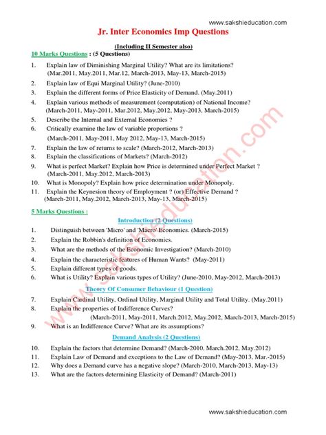 1st Year Economics Important Questions Pdf Demand Monopoly