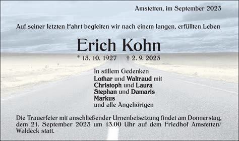 Traueranzeigen Von Erich Kohn S Dwest Presse Trauer