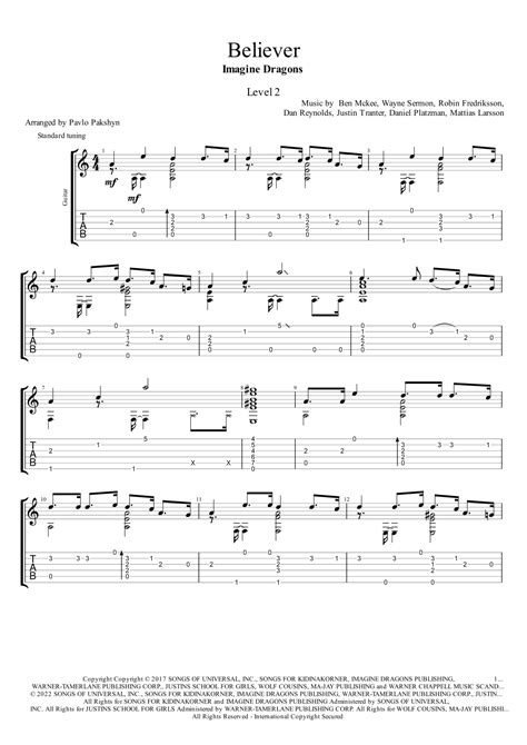 Believer Sheet Music Imagine Dragons Guitar Tab