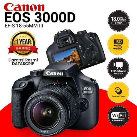 CANON EOS 3000D Kit EF S18 55 III DSLR Camera Black SIPLah