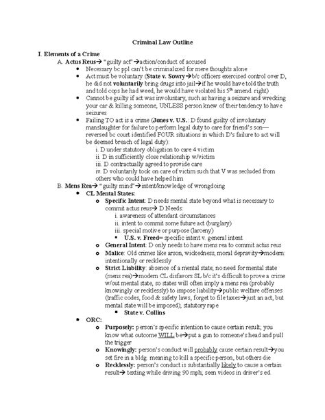 Crim Law Outline Criminal Law Outline I Elements Of A Crime A Actus