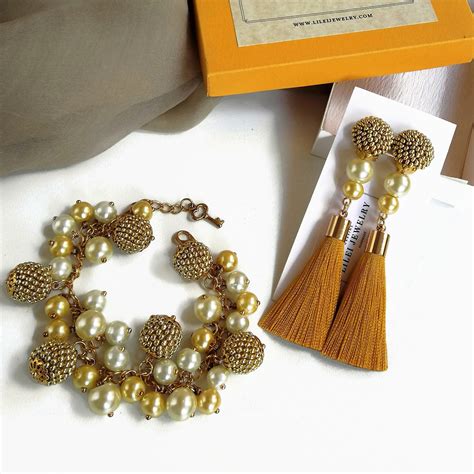 Clip On Beaded Mustard Yellow Tassel Earrings Clip On Drop Etsy