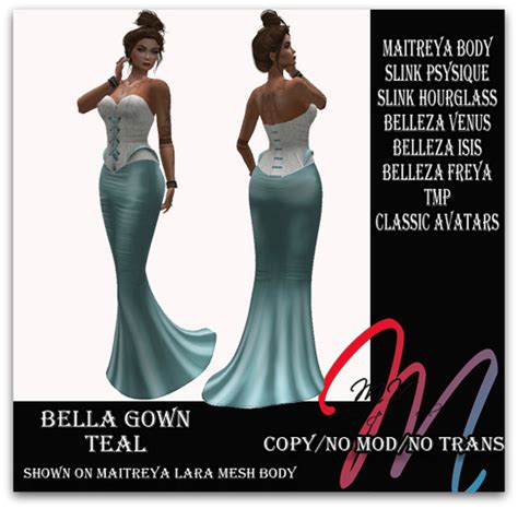 Second Life Marketplace Bella Gown Teal Belleza Maitreya Slink Tmp