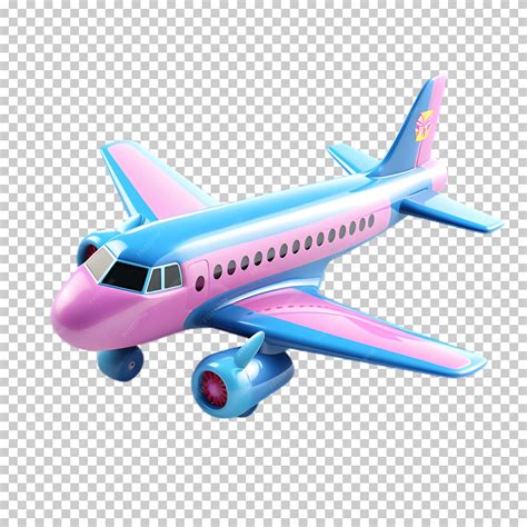 Premium PSD | Cartoon airplane blue pink isolated on transparent background