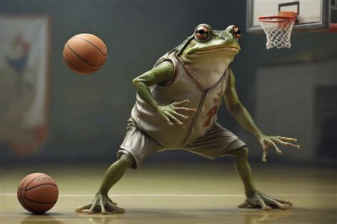 Premium AI Image Frog Playing Basketball In A Gym Closeup Of Photo