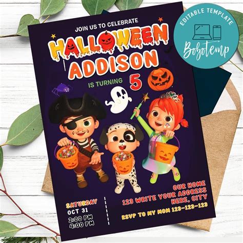 Cocomelon Halloween Invitation Customizable Template DIY | Bobotemp