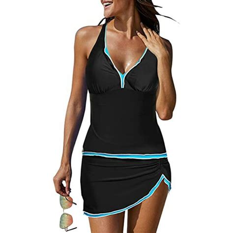 Rosfancy Women Two Pieces Swimsuit Halter Tankinis Padded Tummy Control