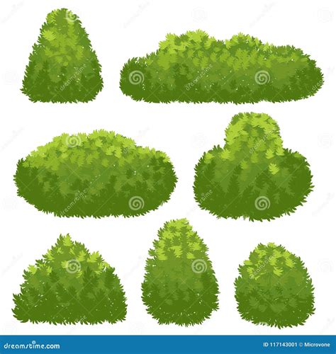 Nature Hedge Garden Green Bushes Cartoon Shrub And Bush Vector Set