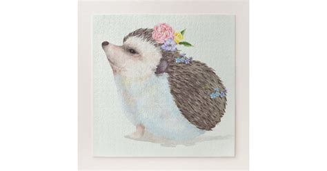 Cute Floral Hedgehog Jigsaw Puzzle Zazzle