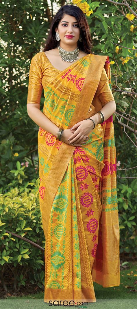 Yellow Banarasi Art Silk Traditional Woven Saree Saree Designs Pure