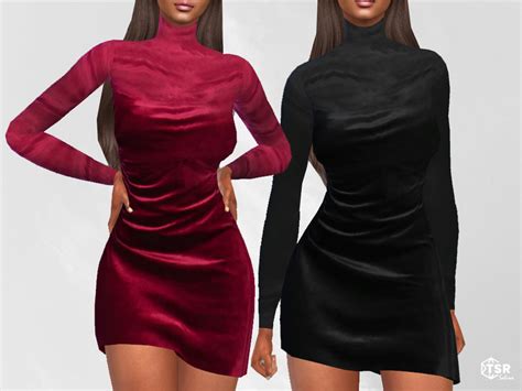 Turtleneck Velvet Dresses The Sims 4 Catalog