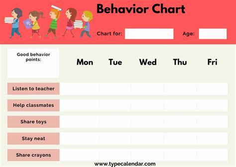 printable behavior chart templates  word excel