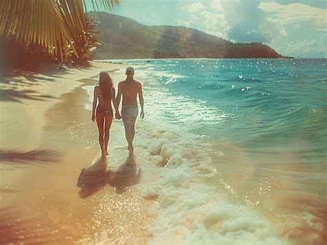 Premium Photo Couples Strolling Along The Beach At A Holiday Resort