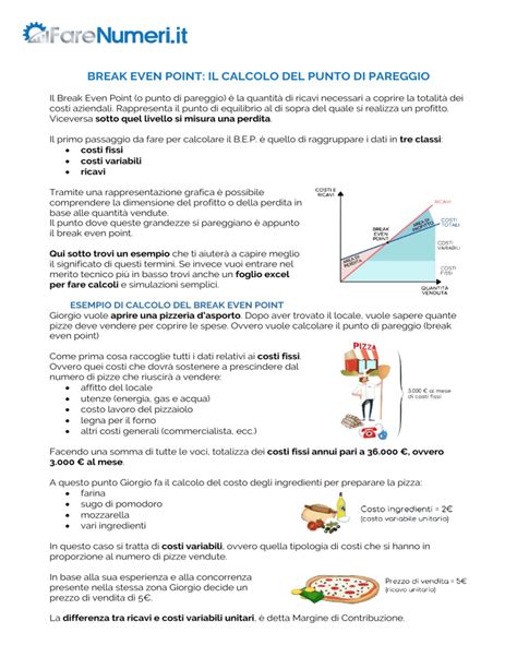 Break Even Point Il Calcolo Del Punto Di Pareggio Copia