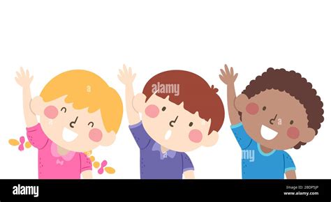 Illustration Of Kids Raising Their Right Hand Following Instruction Of