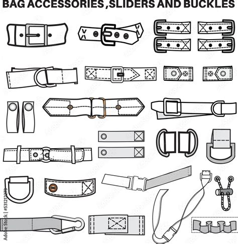 Buckles Sliders And Clasps Flat Sketch Vector Illustration Set