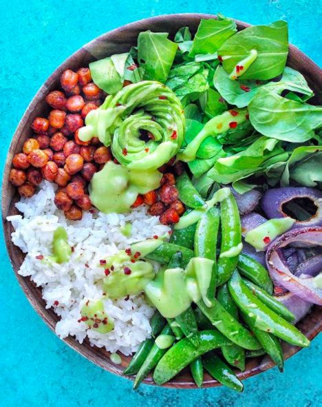 Spiced Chickpea And Veggie Rice Bowl With Avocado Dressing Recipe The