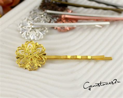 Pcs Mm Bobby Pins Flower Filigree Pad Brass Jewelry Etsy