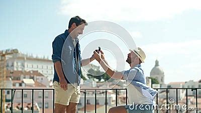 Long Shot Of Happy Gay Kneeling And Proposing To Boyfriend Stock Video Video Of Darkhaired