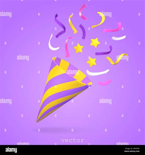 3d Party Poppers With Flying Confetti And Stars Firecracker Symbol Of