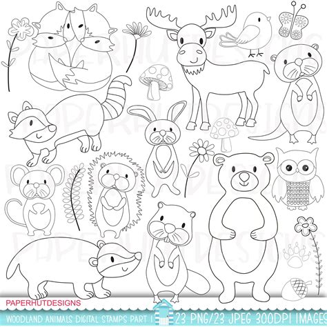 Woodland Animals Digital Stampsforest Animals Digital Stampswoodland Animals Clipartclip ...